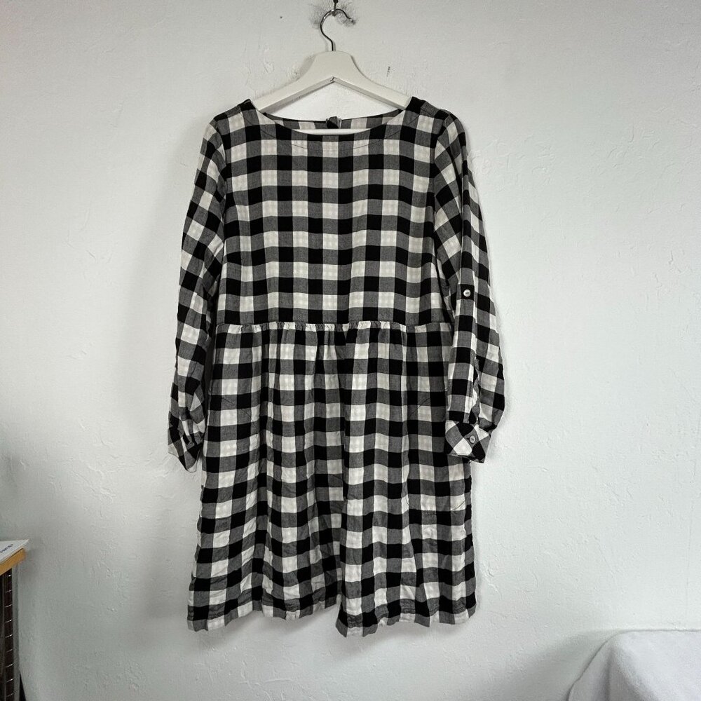 J.Jill Womens Black White Plaid Long Sleeve Button-Back Shift Dress Large Petite